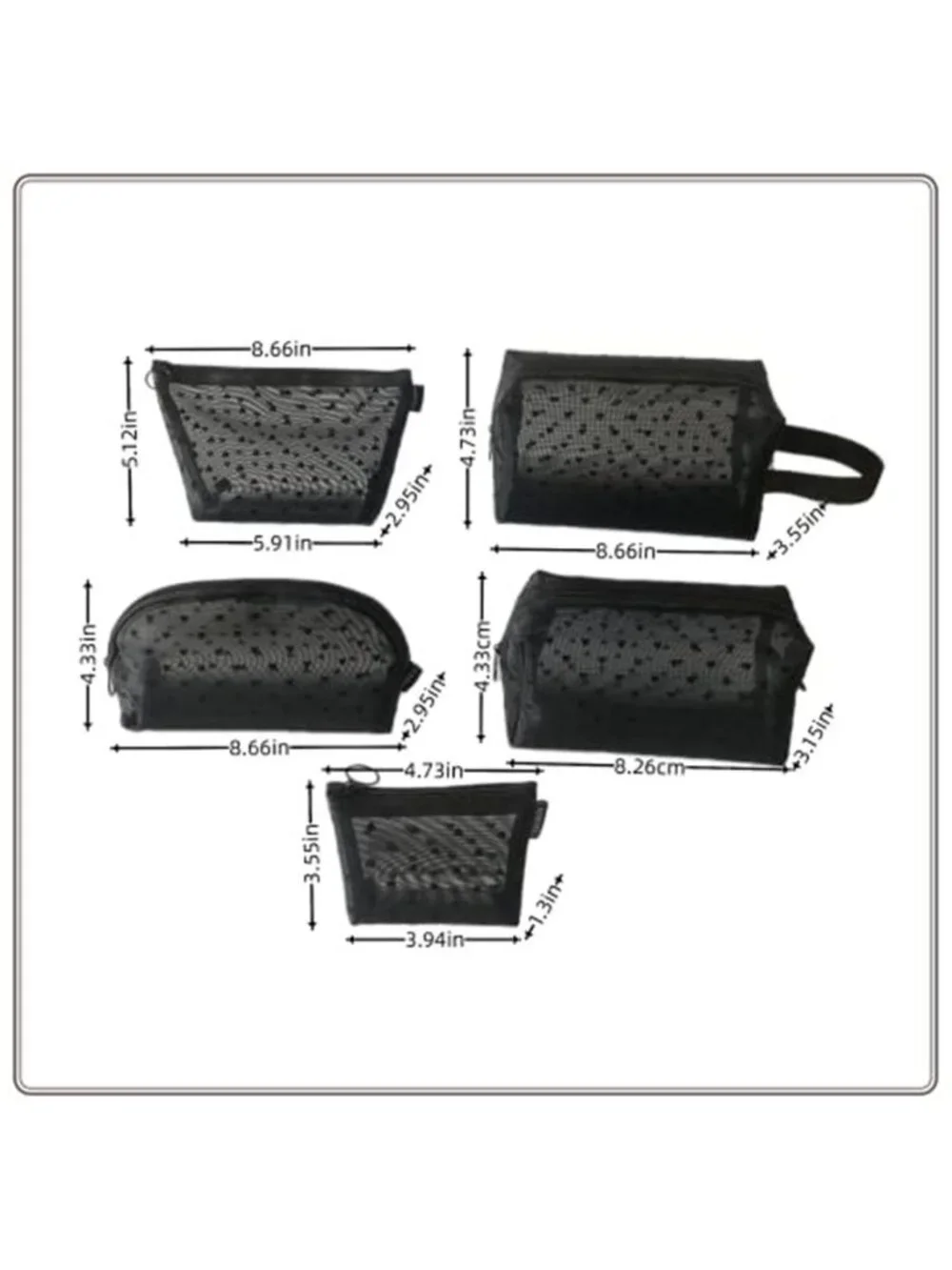 5 Pieces Heart Printed Mesh Makeup Bag Set Portable Travel Mesh Cosmetic Bags